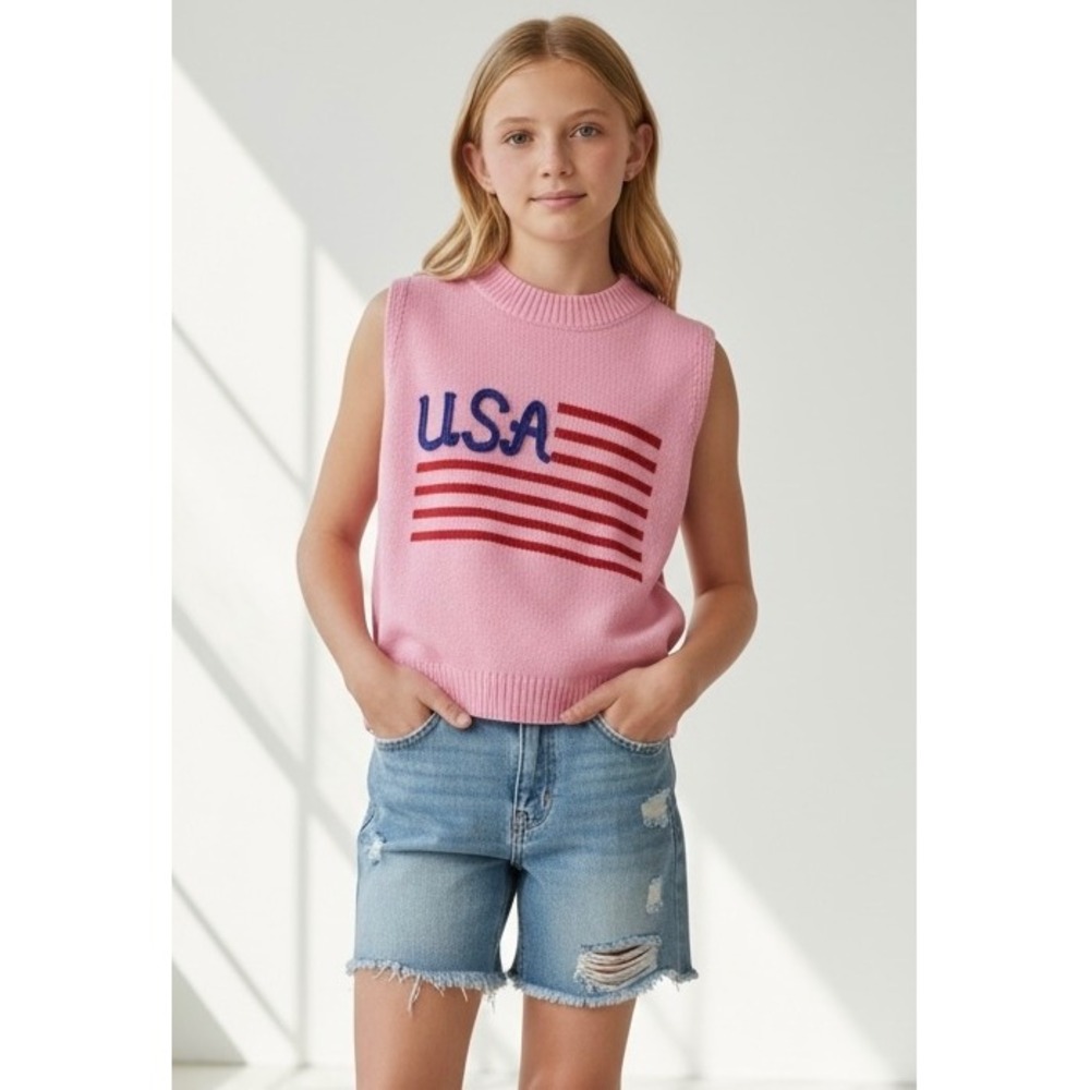 NEW Pink USA Flag Knit Sweater Vest Girls/ XL W/Small Lana Del‎ Ray Core
